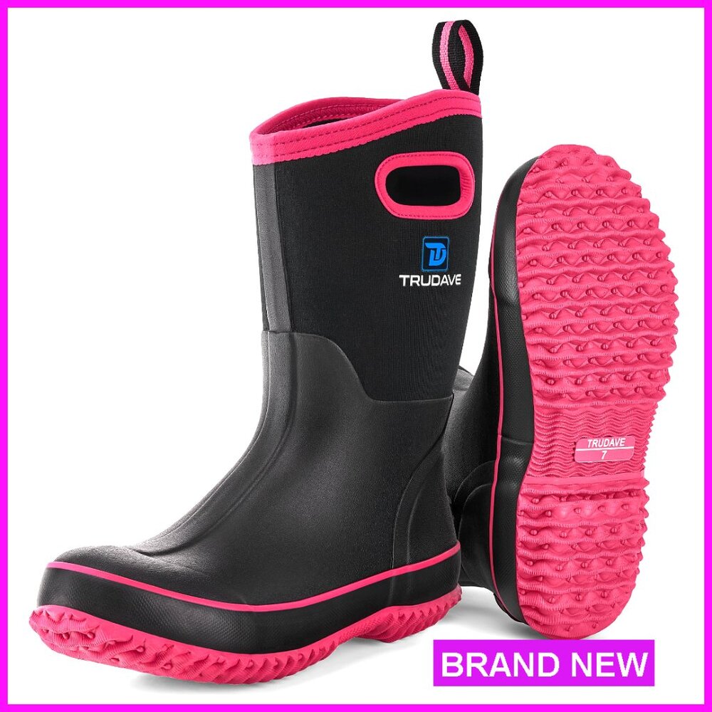 Neoprene Insulated Mid Calf Rain Boots Waterproof Outdoor Work Mud Boots